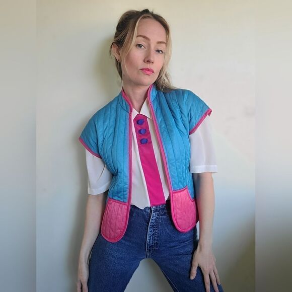 The Megan Vintage 80s Does 60s Pastel Quilted Vest S - Picture 7 of 16